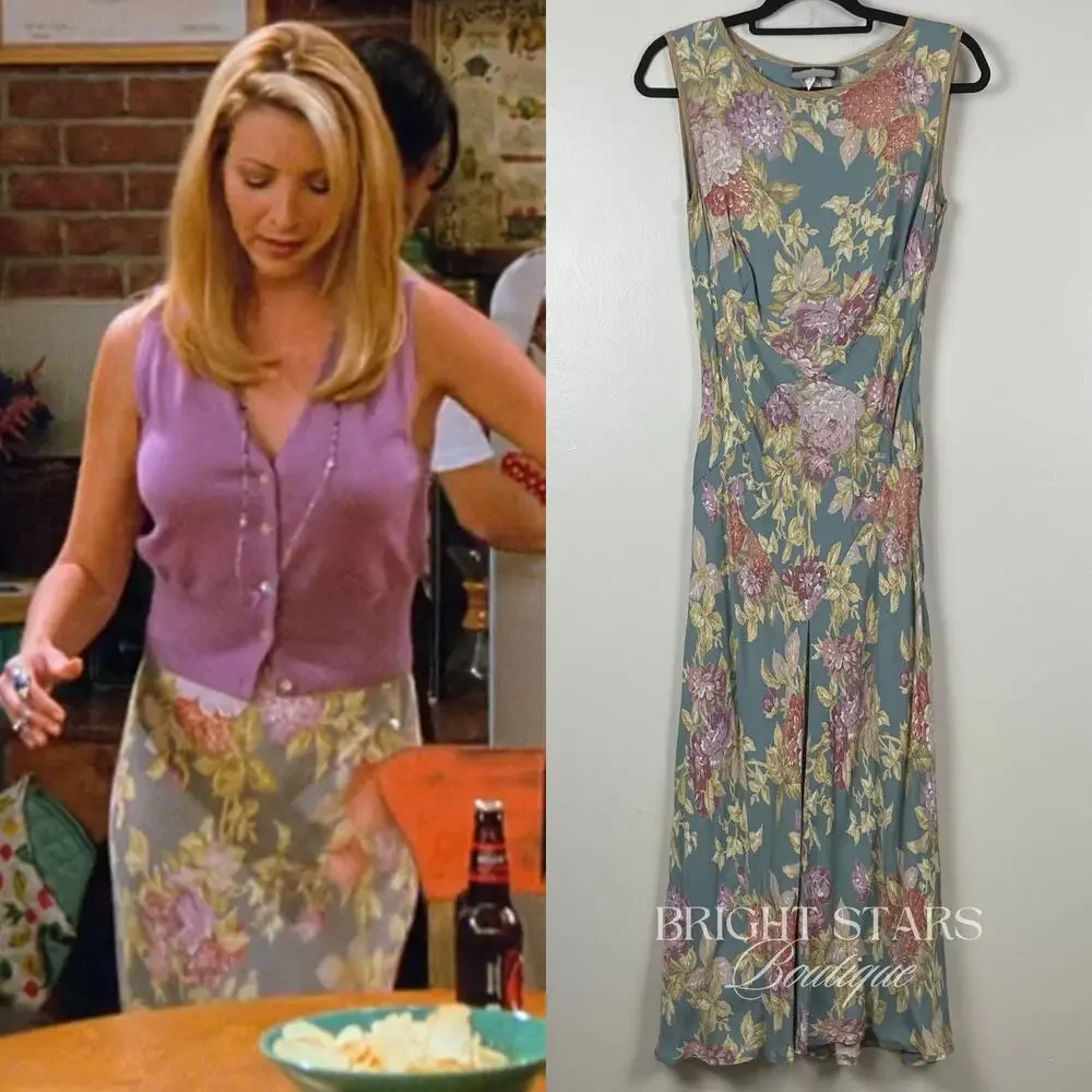 Super Rare Floral Maxi Dress ALT ASO Phoebe Buffay Friends Green Sleeveless VTG